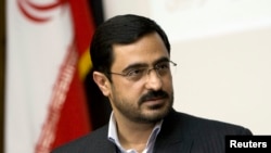 FILE - Tehran Prosecutor General Saeed Mortazavi speaks to journalists in Tehran April 19, 2009. A court found him guilty of “abetting and aiding” the torture and deaths of protesters arrested in 2009.