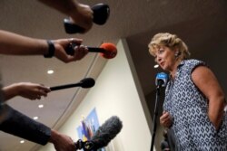 FILE - Ireland's Permanent Representative to the United Nations, Geraldine Byrne Nason, speaks to media at the United Nations in New York City, New York, August 16, 2021.