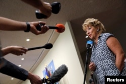 FILE - Ireland's Permanent Representative to the United Nations, Geraldine Byrne Nason, speaks to media at the United Nations in New York City, New York, August 16, 2021.