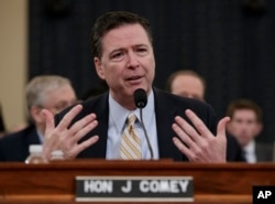 FBI Director James Comey testifies on Capitol Hill in Washington, March 20, 2017, before the House Intelligence Committee hearing on allegations of Russian interference in the 2016 U.S. presidential election.