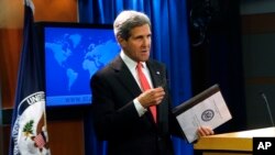 Secretary of State John Kerry talks about Syria and chemical weapons ahead of next week's United Nations General Assembly at the State Department in Washington, September 19, 2013. 