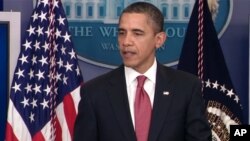 President Barack Obama makes a statement to reporters in the James Brady Press Briefing Room at the White House in Washington, Monday, Dec. 5, 2011.