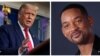 Colagem de das fotos do Presidente Trump e do ator Will Smith para o segmento Trending da VOA Portugues