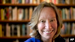 FILE - Historian Doris Kearns Goodwin is pictured at her home in Concord, Mass., Oct. 7, 2013. She will be one of the American Academy of Arts and Letters' Gold Medal recipients this year.