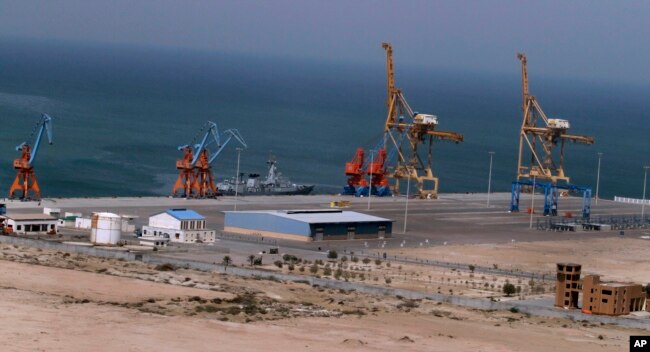 FILE - A Pakistan Navy ship berths at Gwadar port, Pakistan, April 11, 2016. The facility is seen as central to a multi-billion dollar economic cooperation agreement between Pakistan and China.