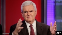 Former House Speaker Newt Gingrich is interviewed on the "Fox & friends" television program in New York Tuesday, May 18, 2010. (AP Photo/Richard Drew)