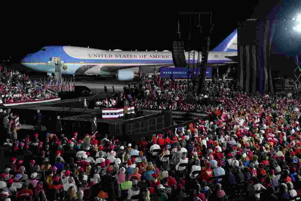 U.S. President Donald Trump speaks during a campaign rally at Orlando Sanford International Airport, Oct. 12, 2020, in Sanford, Florida.