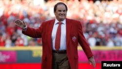 FILE - Pete Rose is honored prior to the 2015 MLB All-Star Game at Great American Ball Park in Cincinnati, Ohio, in July 2015. 