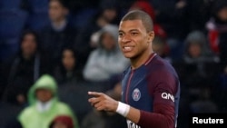 Le joueur du PSG Kylian Mbappé au parc des Princes, à Paris, le 29 avril 2018.