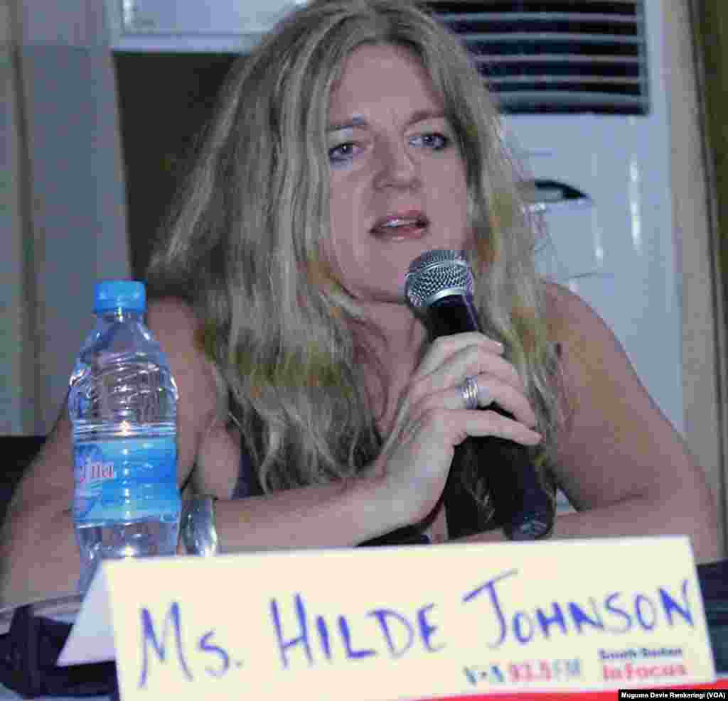 The United Nations' Special Representative for the Republic of South Sudan, Hilde Johnson, speaks at the Voice of America town hall meeting in Juba on Thursday, March 28, 2013.
