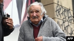 Uruguayan former President Jose Mujica leaves after a press conference at the headquarters of the Movimiento de Participacion Popular (Movement of Popular Participation, MPP) party in Montevideo on April 29, 2024.