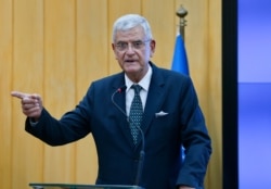 UN General Assembly President Volkan Bozkir speaks during a joint press conference with Pakistan's Foreign Minister Shah Mahmood Qureshi, in Islamabad, Pakistan, May 27, 2021.