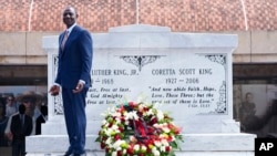 FILE — Kenya President William Ruto is pictured after laying a wreath at the tombs of Martin Luther King Jr., and Corett Scott King, during a visit to the King Center on May 20, 2024, in Atlanta.