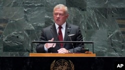 Jordan's King Abdullah addresses the 79th session of the United Nations General Assembly at the United Nations headquarters, Sept. 24, 2024.