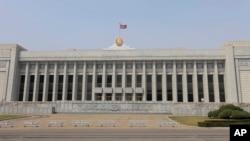 Aula Majelis Mansudae, lokasi sidang parlemen Majelis Rakyat Tertinggi Korut di Pyongyang, Korea Utara, 9 April 2018. Parlemen Korea Utara dijadwalkan bersidang pada 28 September 2021.