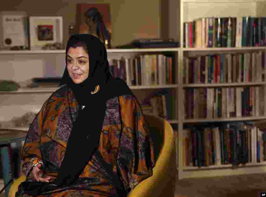 Dr. Haifa al-Hababi, a candidate for Saudi municipal elections speaks during an interview with The Associated Press in Riyadh, Dec. 11.