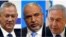 A combination picture shows leader of Blue and White party, Benny Gantz in Rosh Ha'ayin, Israel, Avigdor Lieberman, head of Yisrael Beitenu party in Tel Aviv, Israeli PM Benjamin Netanyahu in the Jordan Valley, in the Israeli-occupied West Bank. 