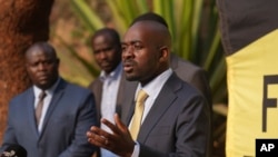 FILE - Zimbabwe's main opposition leader Nelson Chamisa addresses a press conference in Harare, on Aug. 27. 2023. On January 25, 2024, he announced that he has quit his party, accusing the country's ruling party of hijacking the organization.