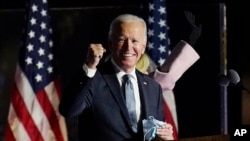 លោក Joe Biden ថ្លែងទៅកាន់អ្នកគាំទ្រនៅក្នុងទីក្រុង Wilmington រដ្ឋ Delware កាលពីថ្ងៃទី៤ ខែវិច្ឆិកា ឆ្នាំ២០២០។ 