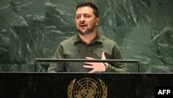 乌克兰总统泽连斯基在联合国大会发表讲话。(2023年9月19日)