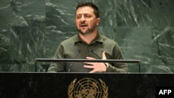 Le président ukrainien Volodymyr Zelensky s'adresse à la 78e Assemblée générale des Nations Unies au siège de l'ONU à New York, le 19 septembre 2023.