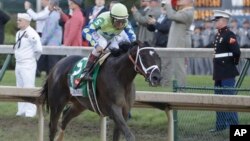 John Velazquez rides Always Dreaming to victory in the 143rd running of the Kentucky Derby horse race at Churchill Downs in Louisville, Ky., May 6, 2017. 