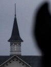 A post horse stands across from the Twin Spires on May 4, 2024, ahead of the 150th running of the Kentucky Derby at Churchill Downs in Louisville, Kentucky. (USA TODAY via Reuters)