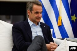 FILE - Greek Prime Minister Kyriakos Mitsotakis looks on as he meets with the US Secretary of State at the Prime Minister's Residence in Chania on the island of Crete on January 6, 2024.
