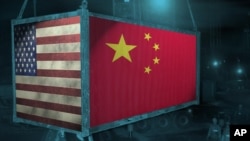 资料照：画有中国和美国国旗的货柜箱的图示
