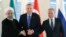 Predsjednik Irana Hassan Rouhani, Turske Recep Tayyip Erdogan i Rusije Vladimir Putin rukuju se tokom sastanka u Ankari, Turska, 16. septembra 2019.