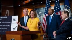 FILE - Speaker of the House Nancy Pelosi, D-Calif., speaks during a news conference on Capitol Hill in Washington, July 24, 2019.