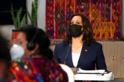 Vice President Kamala Harris attends a meeting with community leaders, at the Universidad del Valle de Guatemala, in Guatemala City, June 7, 2021.