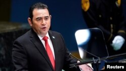 El ex presidente de Guatemala, Jimmy Morales, durante la 74a sesión de la Asamblea General de las Naciones Unidas en la sede de la ONU en la ciudad de Nueva York, Nueva York, Estados Unidos, 25 de septiembre de 2019.