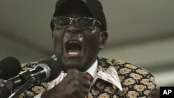 FILE: Zimbabwean President Robert Mugabe is seen delivering a speech to a national congress of his Zanu PF party in Harare Dec. 6, 2014.