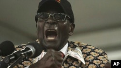 FILE - Zimbabwean President Robert Mugabe is seen delivering a speech to a national congress of his Zanu PF party in Harare.