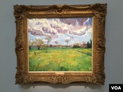 Vincent van Gogh's Paysage Sous Un Ciel Mouvementé at the Sotheby's auction, New York, Nov. 5, 2015. (M. Lamon/VOA)