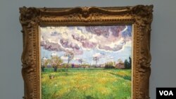 Lukisan Vincent van Gogh's Paysage Sous Un Ciel Mouvementé di pasar lelang Sotheby's, New York, Kamis 5/11. (M. Lamon/VOA)