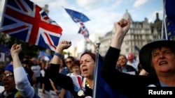 Anti-Brexit protesters demonstrate outside the Houses of Parliament in London, Britain, September 4, 2019. REUTERS/Henry Nicholls