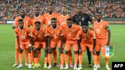 FILE — Ivory Coast players pose ahead of the 2023 Africa Cup of Nations semi-final against Democratic Repuplic of Congo at Alassane Ouattara Olympic Stadium in Ebimpe, Abidjan on February 7, 2024.