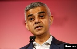 Mayor of London Sadiq Khan speaks at the the British Chamber of Commerce annual conference in London, March 28, 2019.