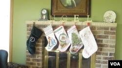 Some people hang Christmas stocking from their fireplace. Santa fills them with small gifts called "stocking stuffers."