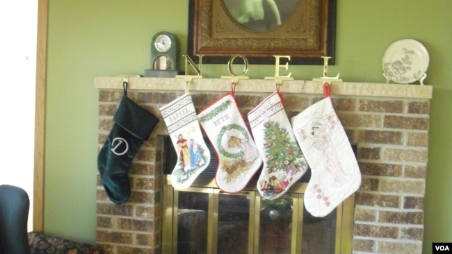 Some people hang Christmas stocking from their fireplace. Santa fills them with small gifts called "stocking stuffers."