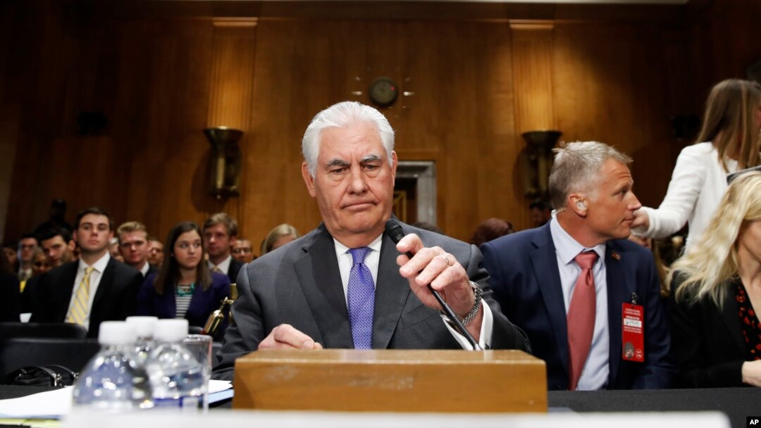Secretary of State Rex Tillerson takes his seat on Capitol Hill in Washington, June 13, 2017, prior to testifying before the Senate Foreign Relations Committee.
