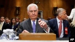 Secretary of State Rex Tillerson takes his seat on Capitol Hill in Washington, June 13, 2017, prior to testifying before the Senate Foreign Relations Committee.