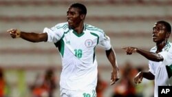 Taiwo Awoniyi of Nigeria celebrates after scoring a goal against Sweden during a semifinal match of the World Cup U-17 in Dubai.