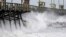 Waves from Hurricane Florence pound the Bogue Inlet Pier in Emerald Isle, N.C., Sept. 13, 2018.