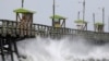 Waves from Hurricane Florence pound the Bogue Inlet Pier in Emerald Isle, N.C., Sept. 13, 2018.