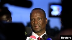 The head of the rebel delegation at peace talks for South Sudan in Addis Ababa, Taban Deng Gai, shown here addressing journalists in January 2014, says the government delegation has not shown up for the talks for the last few days. 