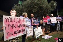 Supporters of the 'BDS', Boycott Divestment and Sanctions movement protest for lifting the Gaza blockade in Tel Aviv, Israel, May 18. 2019.