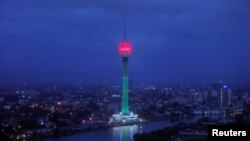 The Lotus Tower, the tallest tower in South Asia in shape of a 356-meter lotus and built with Chinese funding, is seen during its grand opening ceremony in Colombo, Sri Lanka, Sept. 16, 2019.